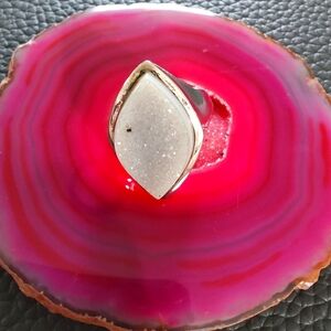 Signed WK Whitney Kelly 925 Drusy Quartz Ring Size 9